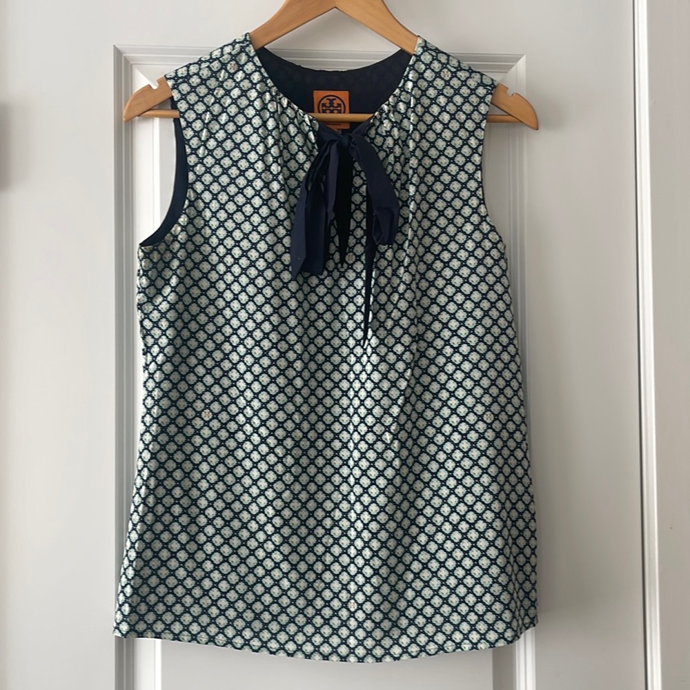 TORY BURCH Silk Print Blouse with Tie